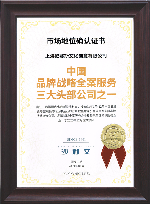 沙利文认证中国品牌战略全案服务三大头部公司之一